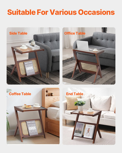 Rattan-Couchtisch, Z-förmiger Rattan-Couchtisch mit 1 Etage für das Wohnzimmer