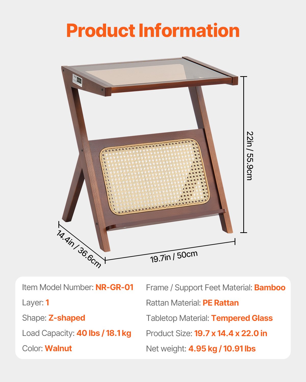 Rattan-Couchtisch, Z-förmiger Rattan-Couchtisch mit 1 Etage für das Wohnzimmer