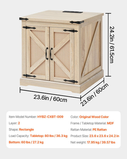 Rattan-Couchtisch, rechteckig, Rattan-Couchtisch mit 2 Ebenen für das Wohnzimmer