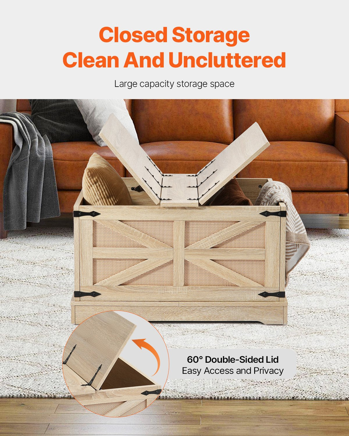 Rattan-Couchtisch, rechteckig, Rattan-Couchtisch mit 2 Ebenen für das Wohnzimmer