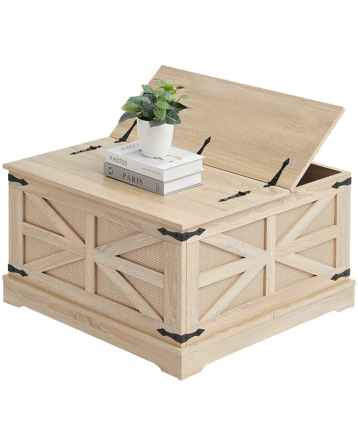 Rattan-Couchtisch, rechteckig, Rattan-Couchtisch mit 2 Ebenen für das Wohnzimmer