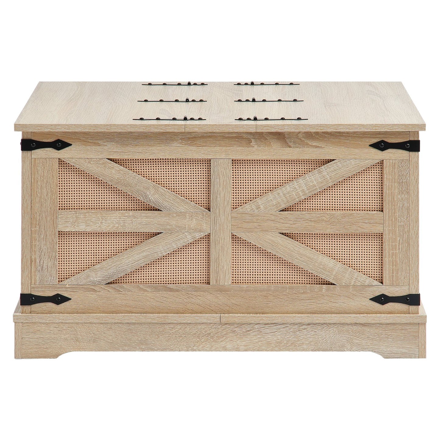 Rattan-Couchtisch, rechteckig, Rattan-Couchtisch mit 2 Ebenen für das Wohnzimmer