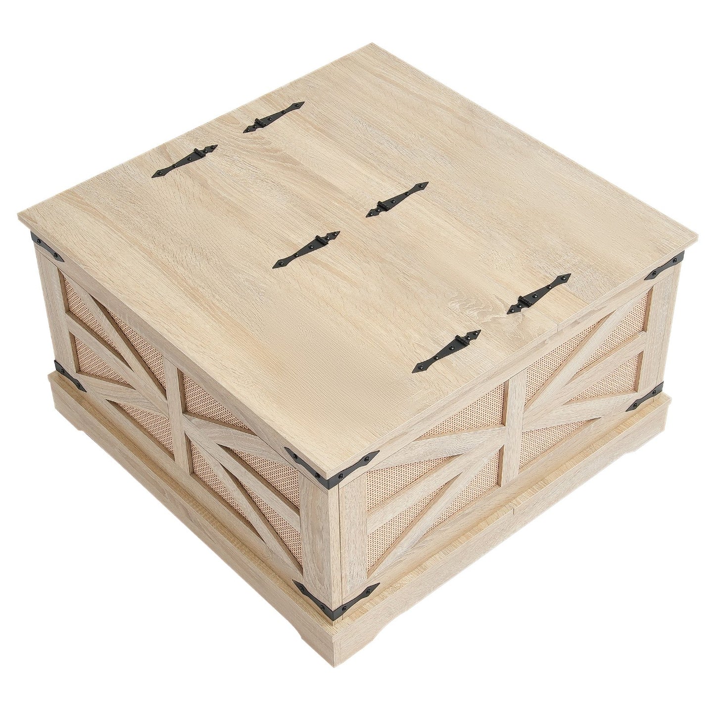 Rattan-Couchtisch, rechteckig, Rattan-Couchtisch mit 2 Ebenen für das Wohnzimmer