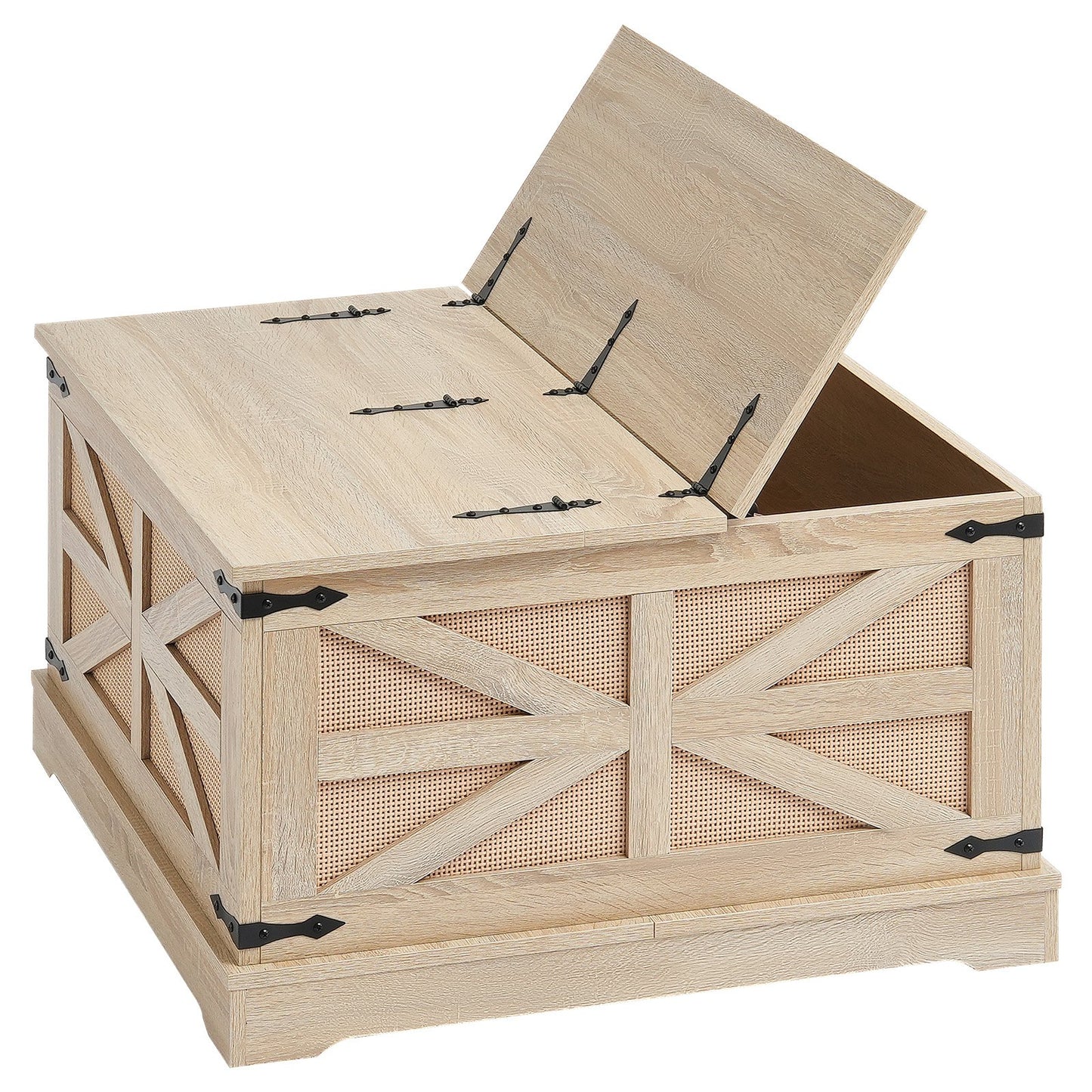 Rattan-Couchtisch, rechteckig, Rattan-Couchtisch mit 2 Ebenen für das Wohnzimmer