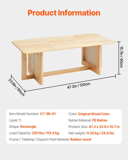 Rotting Soffbord Rektangel Rotting Soffbord 1-vånings för vardagsrum