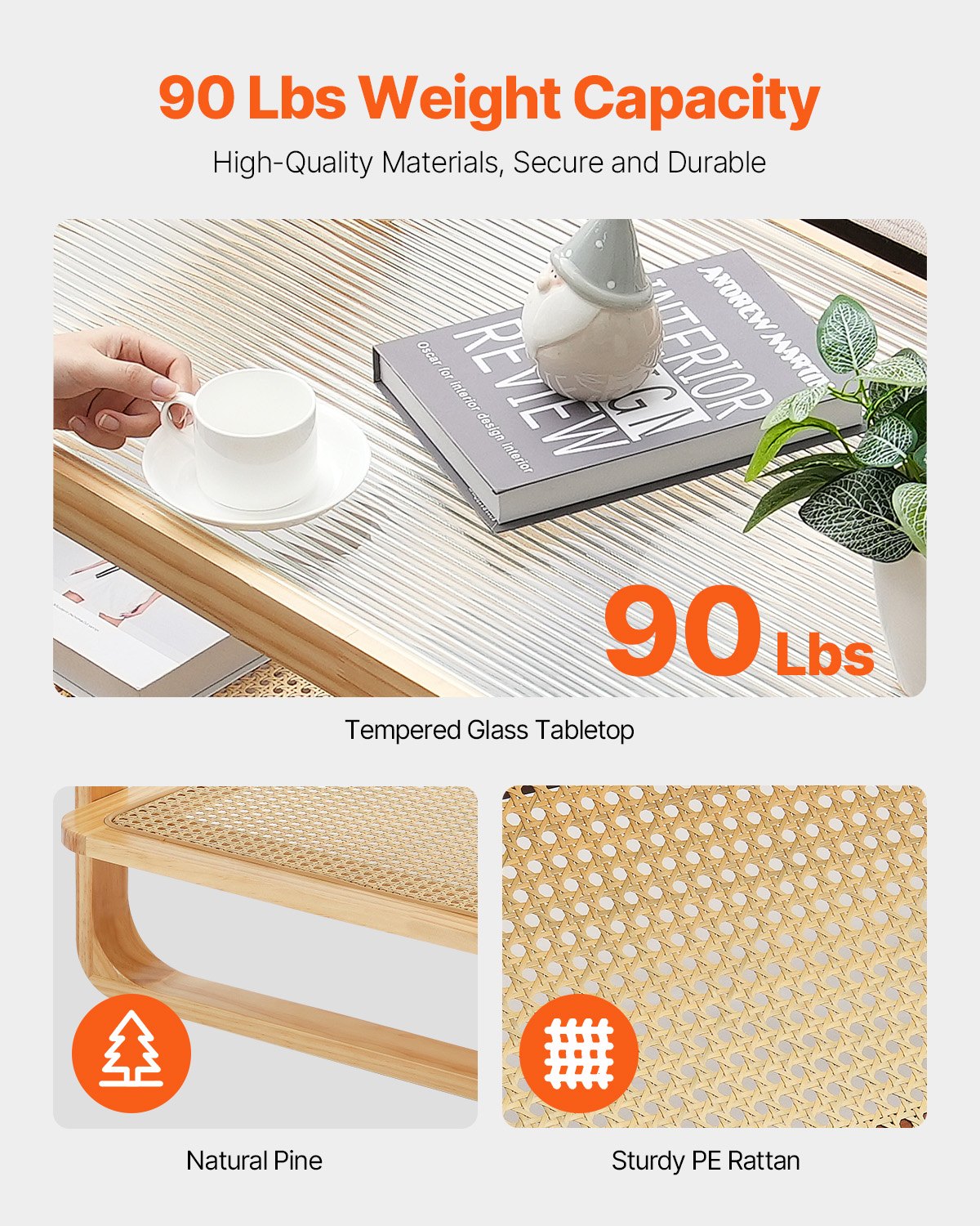 Rattan-Couchtisch, rechteckig, Rattan-Couchtisch mit 2 Ebenen für das Wohnzimmer