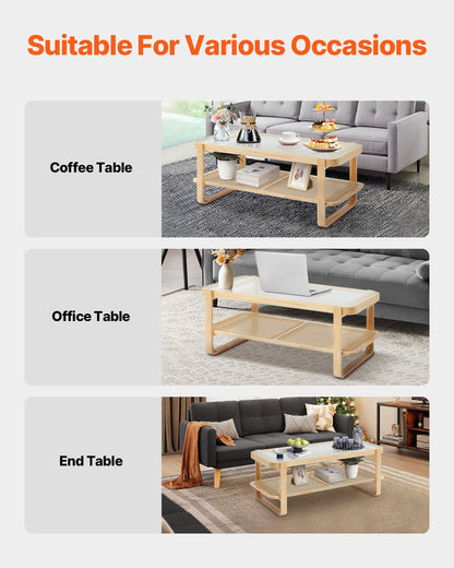 Rattan-Couchtisch, rechteckig, Rattan-Couchtisch mit 2 Ebenen für das Wohnzimmer
