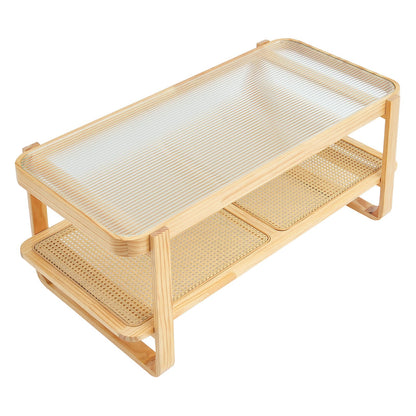 Rattan-Couchtisch, rechteckig, Rattan-Couchtisch mit 2 Ebenen für das Wohnzimmer