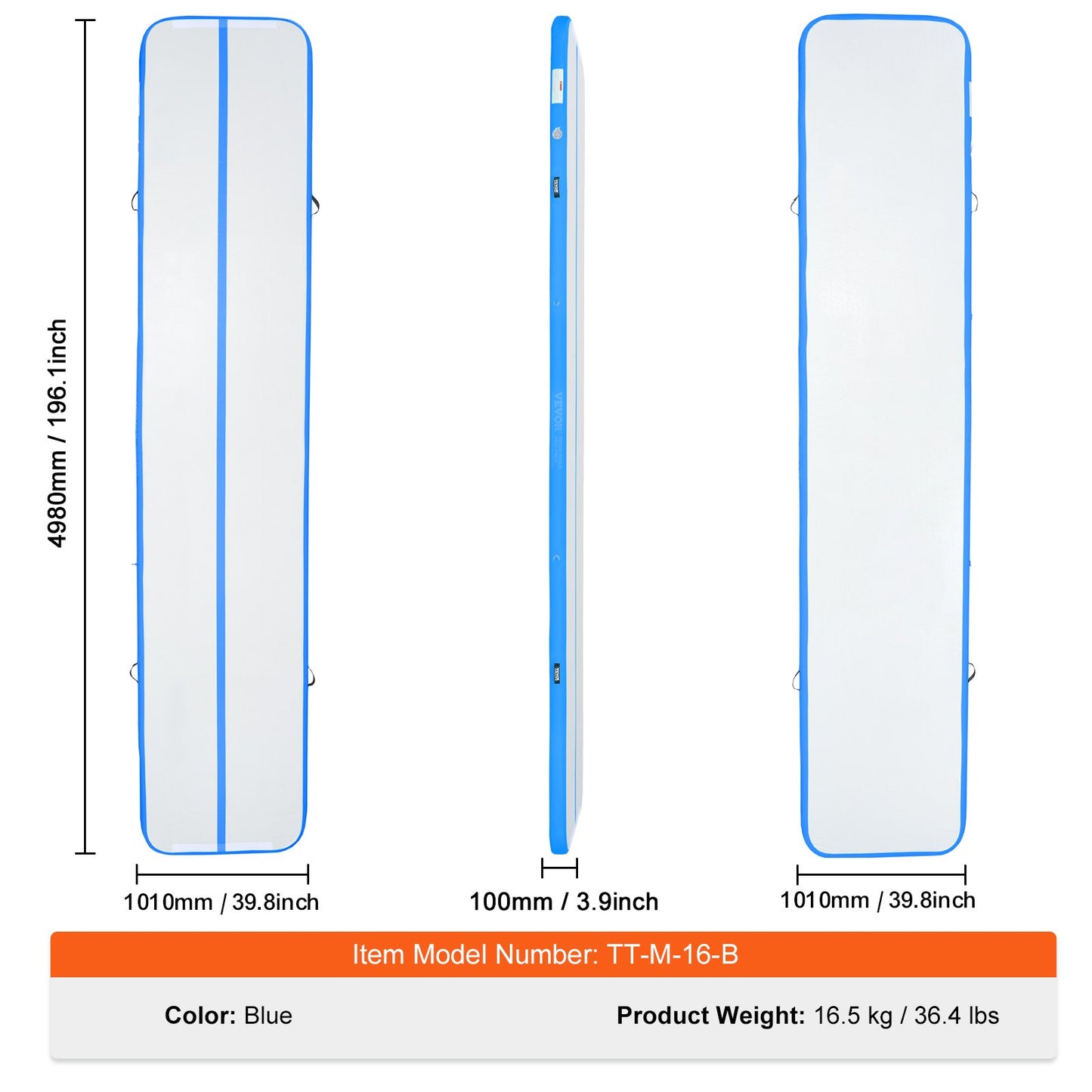 16FT Air Track Uppblåsbar träning Tumbling Gymnastik Gymmatta med pump