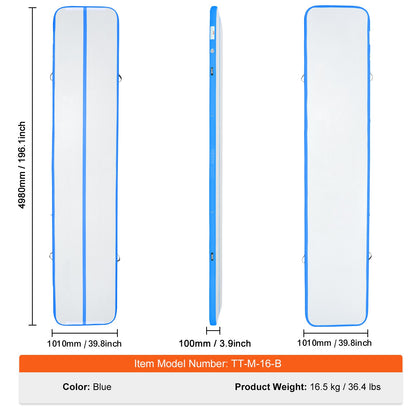 16FT Air Track Uppblåsbar träning Tumbling Gymnastik Gymmatta med pump