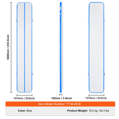 20FT Air Track Uppblåsbar träning Tumbling Gymnastik Gymmatta med pump