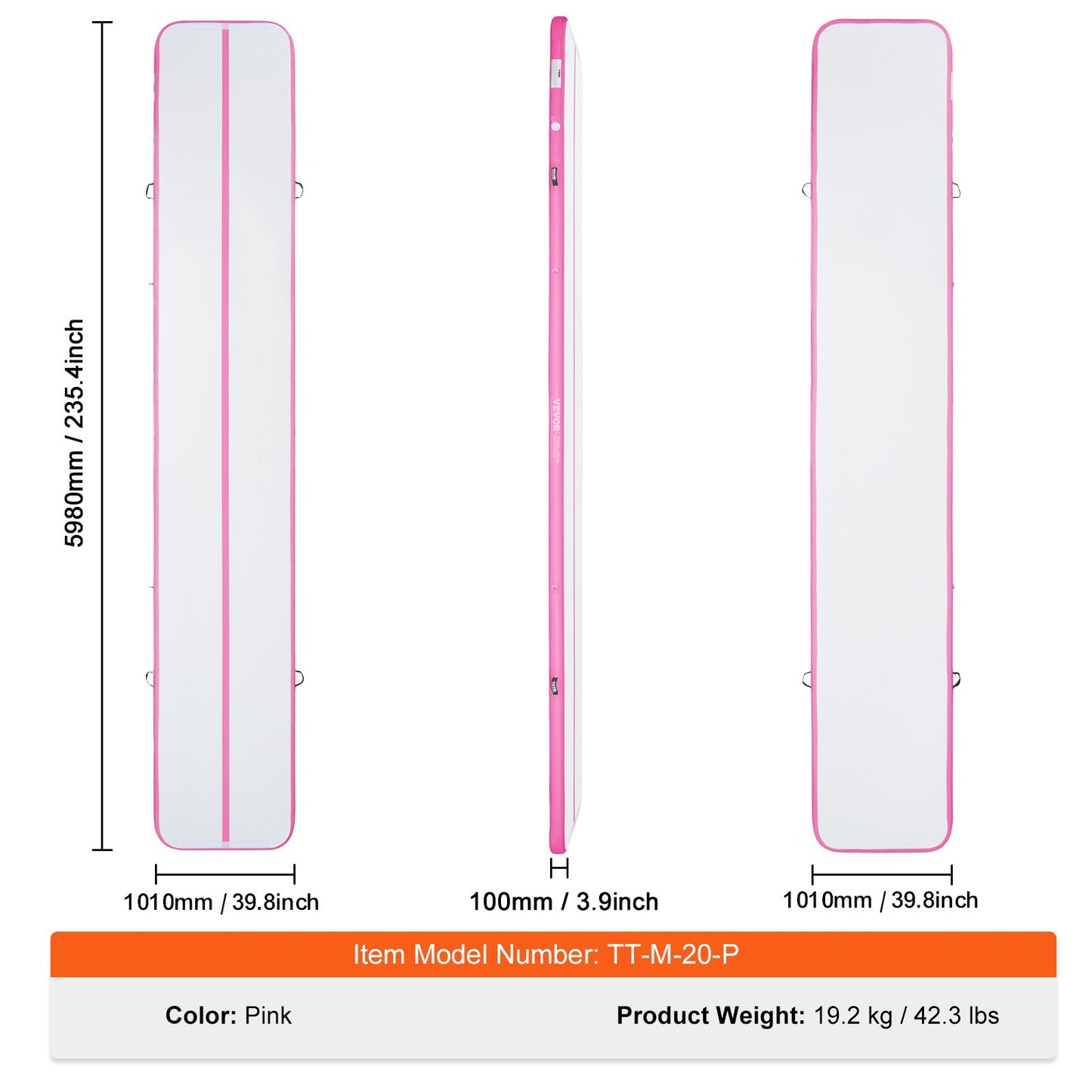 20FT Air Track Inflatable Training Tumbling Gymnastics Gym Mat with Pump