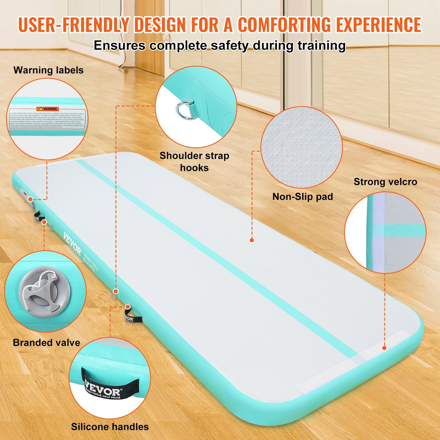 Gymnastics Air Mat, 4 inch Thickness Inflatable Gymnastics Tumbling Mat, Tumble Track with Electric Pump, Training Mats for Home Use/Gym/Yoga/Cheerleading/Beach/Park/Water, 10 ft, Mint Green