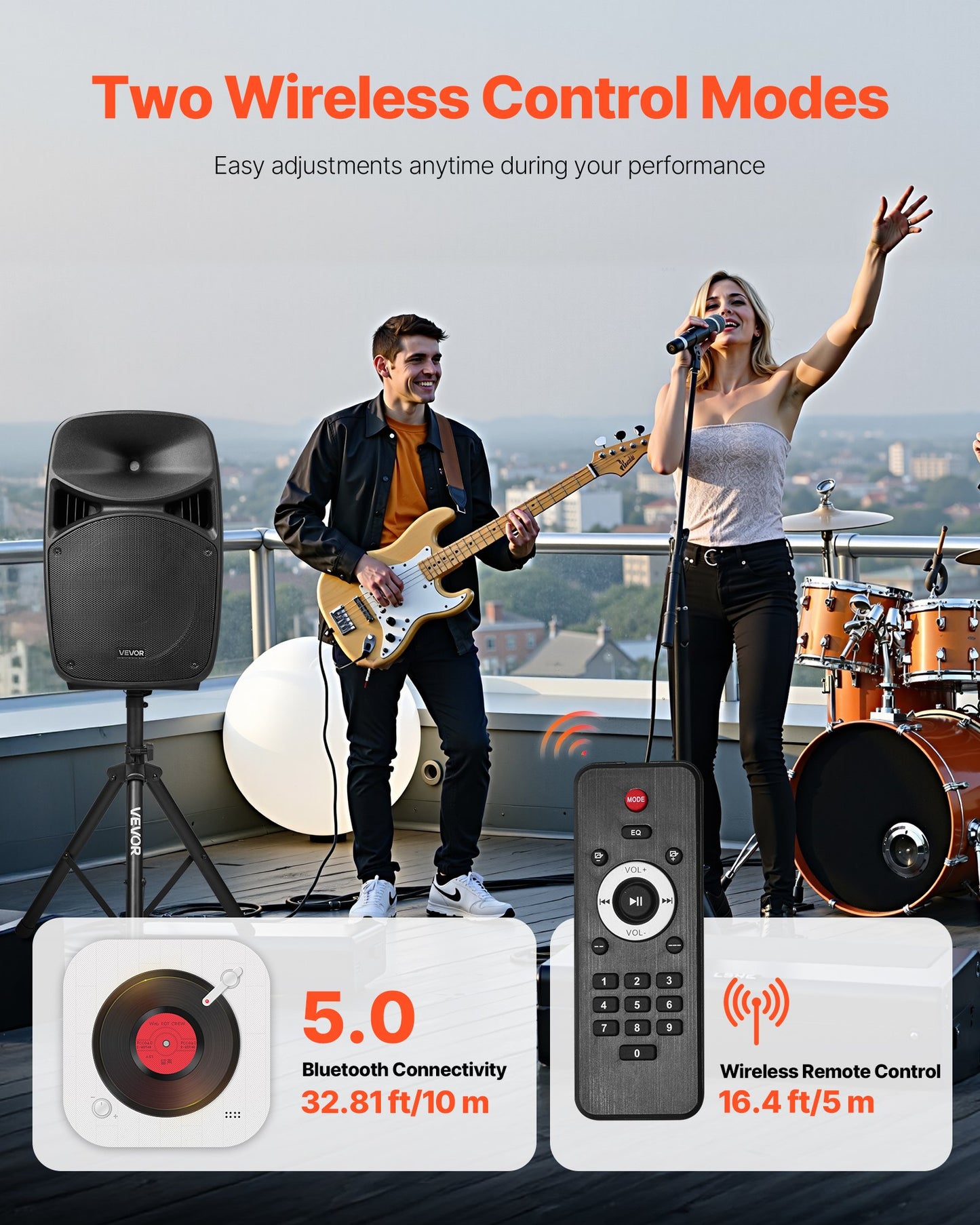 Portable PA System, 2000W (PMPO) Powered, Sound System Set with 3 Channel Mixer, Dual Speakers, Wireless Bluetooth, Microphone, Compact Stands, USB & SD Inputs, Remote Control, for DJs Events