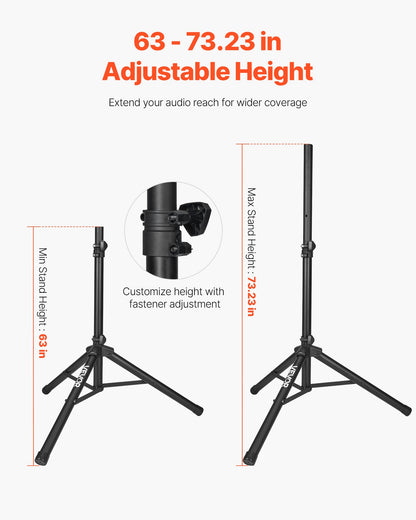 Portable PA System, 2000W (PMPO) Powered, Sound System Set with 3 Channel Mixer, Dual Speakers, Wireless Bluetooth, Microphone, Compact Stands, USB & SD Inputs, Remote Control, for DJs Events