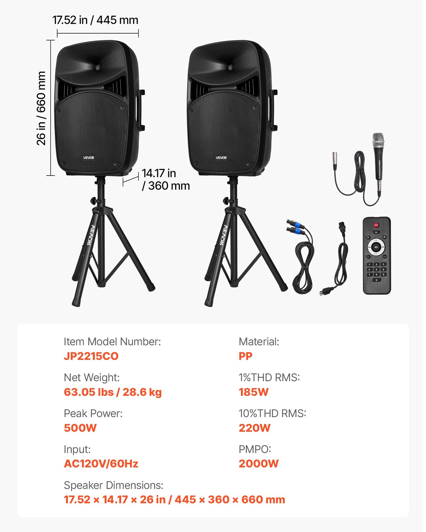 Portable PA System, 2000W (PMPO) Powered, Sound System Set with 3 Channel Mixer, Dual Speakers, Wireless Bluetooth, Microphone, Compact Stands, USB & SD Inputs, Remote Control, for DJs Events