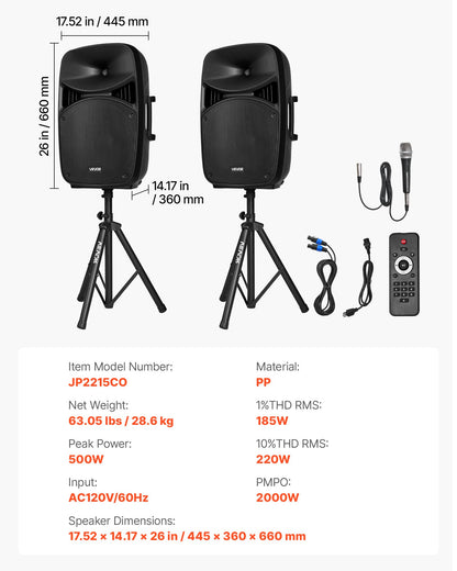 Portable PA System, 2000W (PMPO) Powered, Sound System Set with 3 Channel Mixer, Dual Speakers, Wireless Bluetooth, Microphone, Compact Stands, USB & SD Inputs, Remote Control, for DJs Events