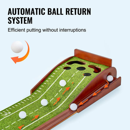 Golf Putting Mat, 5 Hole Indoor Golf Putting Green, Wrinkle-Free Golf Training Aid, Mini Golf Set with Auto-Ball Return, Alignment Guide, 3 Ball, Wood Base, Game Practice Gift for Home Offic