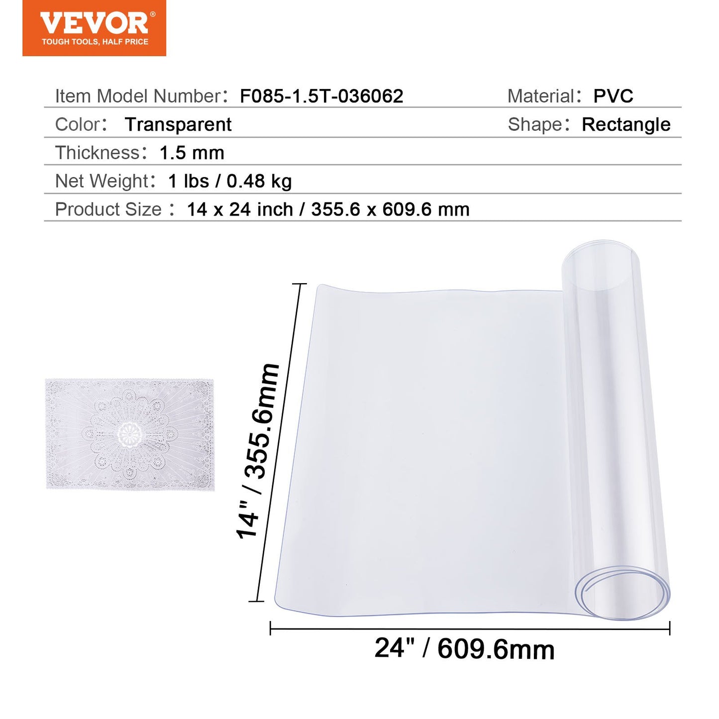 PVC-Tischdecke 14x24 Zoll durchsichtige Schreibtischdecke aus Kunststoff 1,5 mm dick