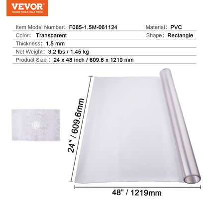PVC bordsskydd 24x48 tum frostat plast skrivbordsskydd 1,5 mm tjockt