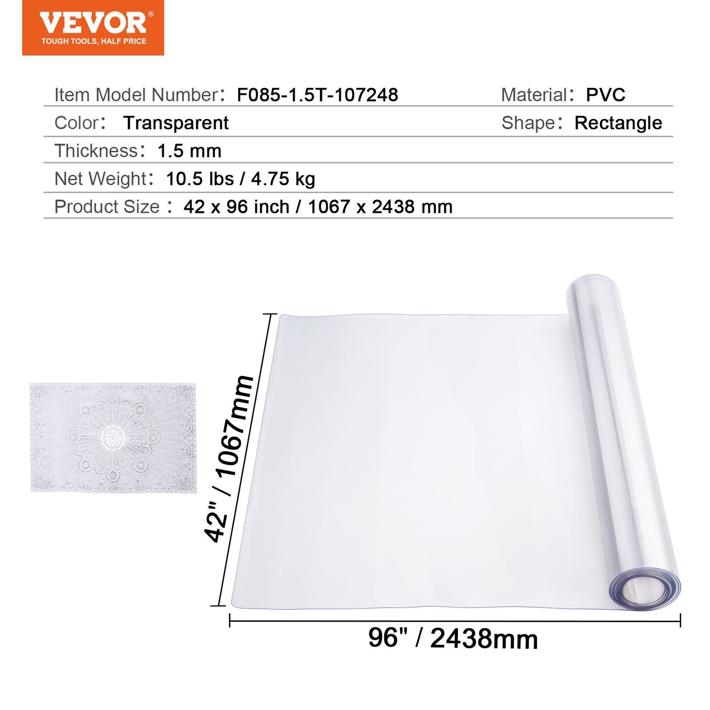 PVC-Tischdecke 42x96 Zoll durchsichtige Schreibtischdecke aus Kunststoff 1,5 mm dick
