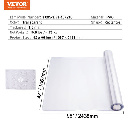 PVC-Tischdecke 42x96 Zoll durchsichtige Schreibtischdecke aus Kunststoff 1,5 mm dick