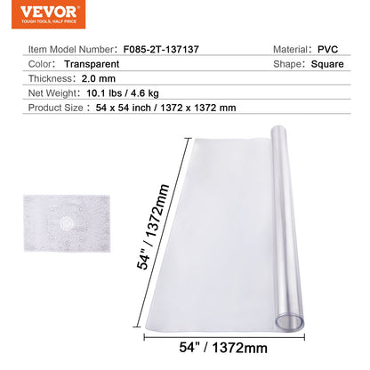 PVC bordsskydd 54x54 tum klar plast skrivbordsskydd 2,0 mm tjock