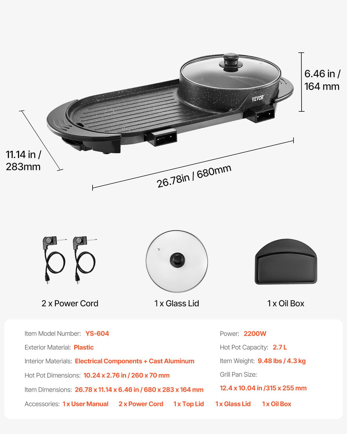 Hot Pot with Grill, 2200W 2-in-1 Electric Smokeless Grill and Hot Pot, Korean BBQ Shabu Shabu Hotpot with Separate Dual Temperature Control, Non-stick Pan, for 1-6 People Family Dinning