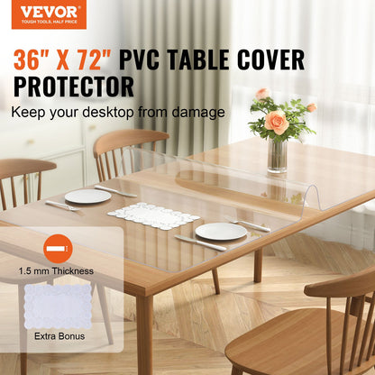 Clear Table Protector, 36" x 72" Table Cover, 1.5mm Thick PVC Plastic Cloth, Waterproof Desk Protector for Desk, Coffee Table, Dining Table