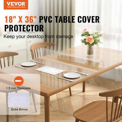 Clear Table Cover Protector, 18" x 36" Rectangle Table Cover, 1.5 mm Thick PVC Plastic Tablecloth, Waterproof Desktop Protector for Writing Desk, Coffee Table, Dining Room Table