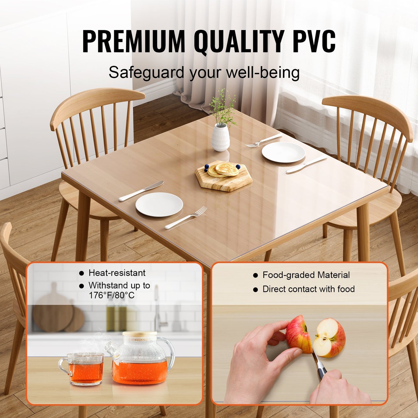 Clear Table Cover Protector, 12" x 12"/305 x 305 mm Table Cover, 1.5 mm Thick PVC Plastic Tablecloth, Waterproof Desktop Protector for Writing Desk, Coffee Table, Dining Room Table