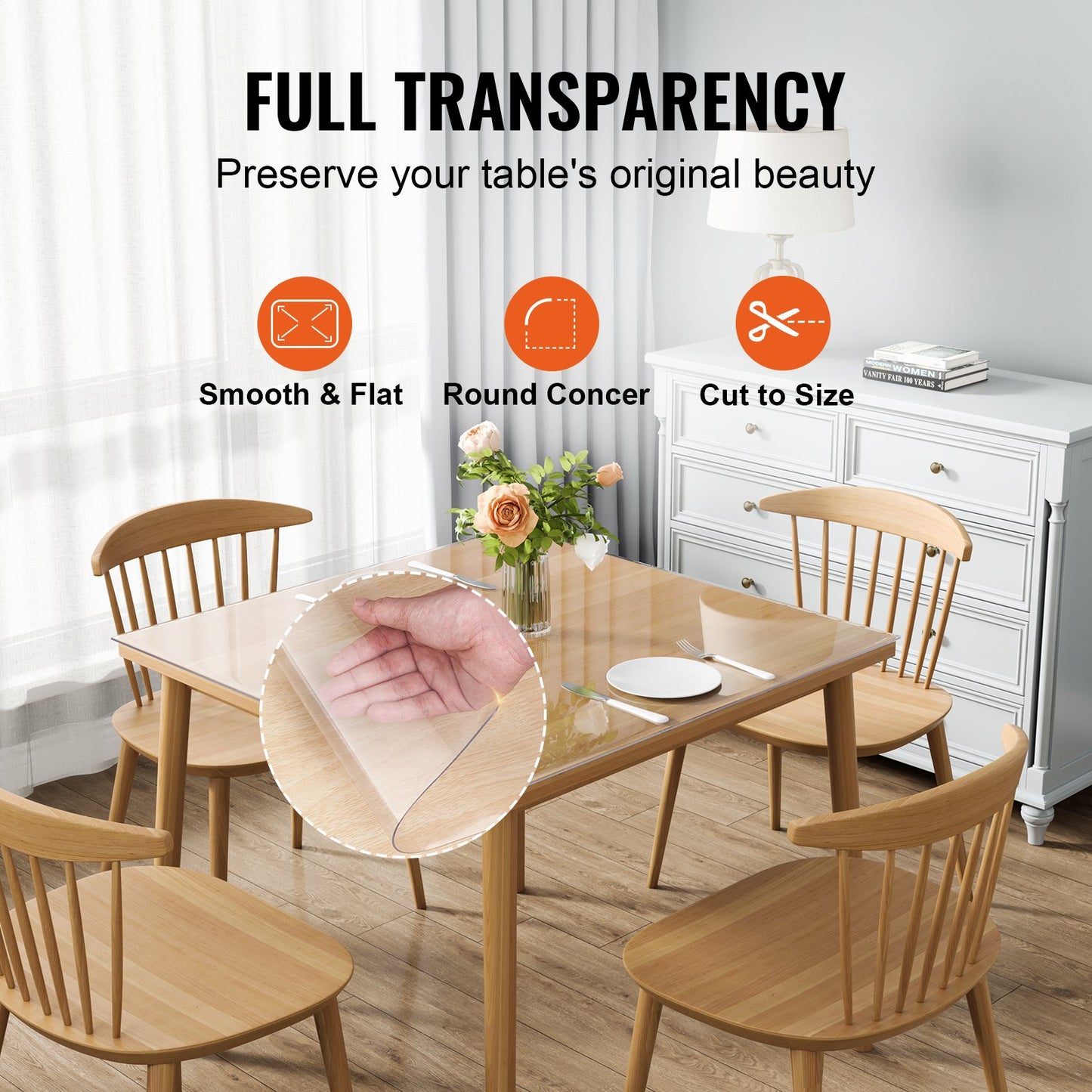 Clear Table Cover Protector, 12" x 12"/305 x 305 mm Table Cover, 1.5 mm Thick PVC Plastic Tablecloth, Waterproof Desktop Protector for Writing Desk, Coffee Table, Dining Room Table
