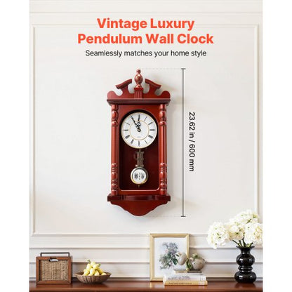 Grandfather Clock Vintage Pendulum Wall Clock 23.2 Inch with Quartz Movement