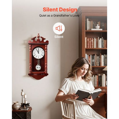 Grandfather Clock Vintage Pendulum Wall Clock 23.2 Inch with Quartz Movement