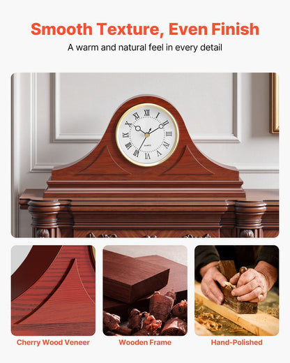 Grandfather Clock, 6.4 in Classic Vintage Grandfather Clock, MDF Mantel Clocks with Built-In Quartz Movement and Quiet Design, for Living Room, Bedroom, Home Decor & Gift (Cherry Tone Finish)