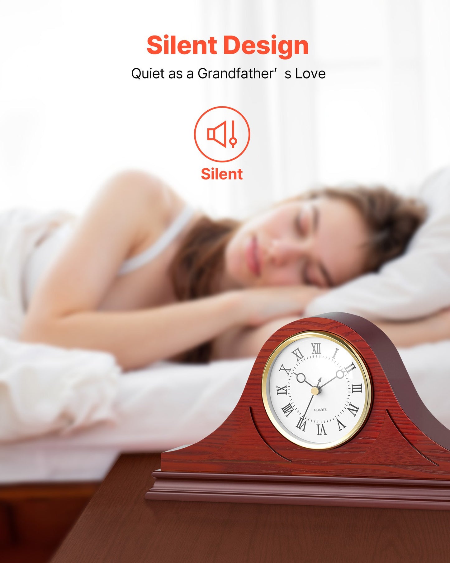 Grandfather Clock, 6.4 in Classic Vintage Grandfather Clock, MDF Mantel Clocks with Built-In Quartz Movement and Quiet Design, for Living Room, Bedroom, Home Decor & Gift (Cherry Tone Finish)