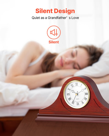 Grandfather Clock, 6.4 in Classic Vintage Grandfather Clock, MDF Mantel Clocks with Built-In Quartz Movement and Quiet Design, for Living Room, Bedroom, Home Decor & Gift (Cherry Tone Finish)