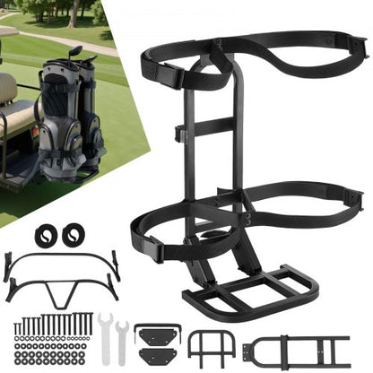 Golf Cart Rear Seat Bag Holder, 27.1 x 15.6 x 29.7 inch, Compatible with Most Golf Carts with Rear Seat Grab Bar, Space-Saving Carbon Steel Bag Holder Bracket, No-Drilling Installation, Black