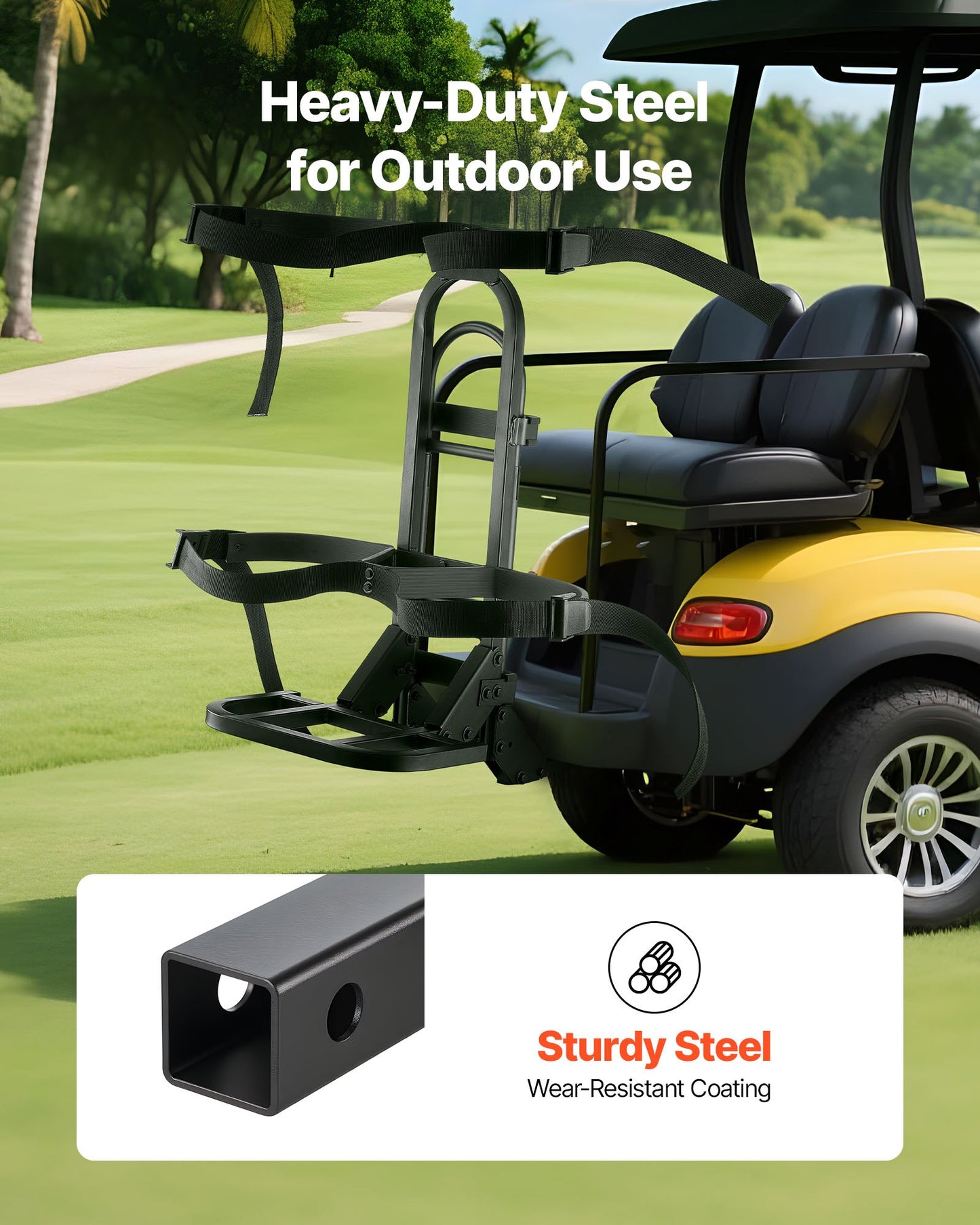 Golf Cart Rear Seat Bag Holder, 27.1 x 15.6 x 29.7 inch, Compatible with Most Golf Carts with Rear Seat Grab Bar, Space-Saving Carbon Steel Bag Holder Bracket, No-Drilling Installation, Black