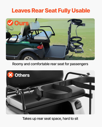 Golf Cart Rear Seat Bag Holder, 27.1 x 15.6 x 29.7 inch, Compatible with Most Golf Carts with Rear Seat Grab Bar, Space-Saving Carbon Steel Bag Holder Bracket, No-Drilling Installation, Black