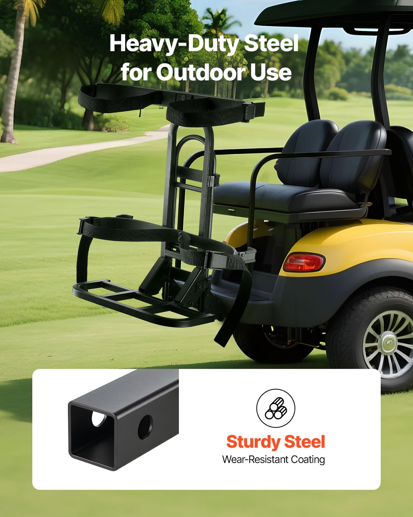 Golf Cart Rear Seat Bag Holder, 27.8 x 16.1 x 30.9 inch, Compatible with Most Golf Carts with Rear Seat Grab Bar, Space-Saving Carbon Steel Bag Holder Bracket, No-Drilling Installation, Black