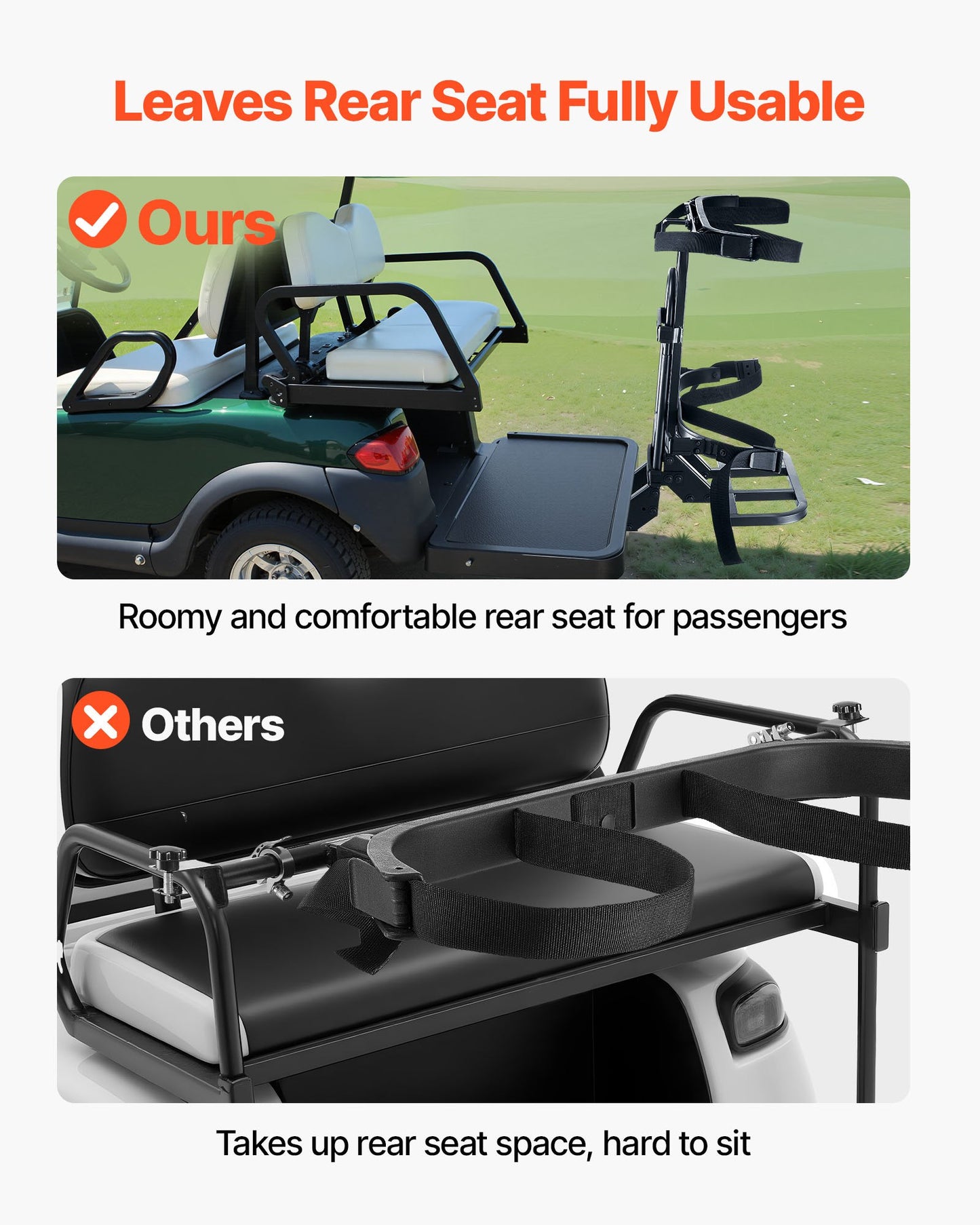 Golf Cart Rear Seat Bag Holder, 27.8 x 16.1 x 30.9 inch, Compatible with Most Golf Carts with Rear Seat Grab Bar, Space-Saving Carbon Steel Bag Holder Bracket, No-Drilling Installation, Black