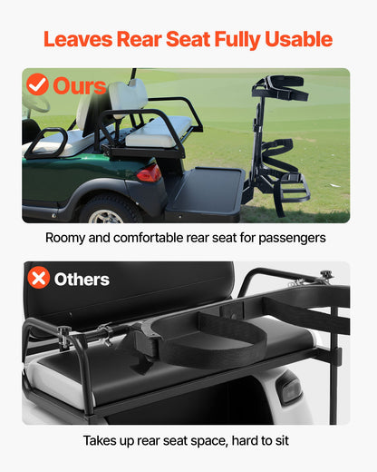 Golf Cart Rear Seat Bag Holder, 27.8 x 16.1 x 30.9 inch, Compatible with Most Golf Carts with Rear Seat Grab Bar, Space-Saving Carbon Steel Bag Holder Bracket, No-Drilling Installation, Black