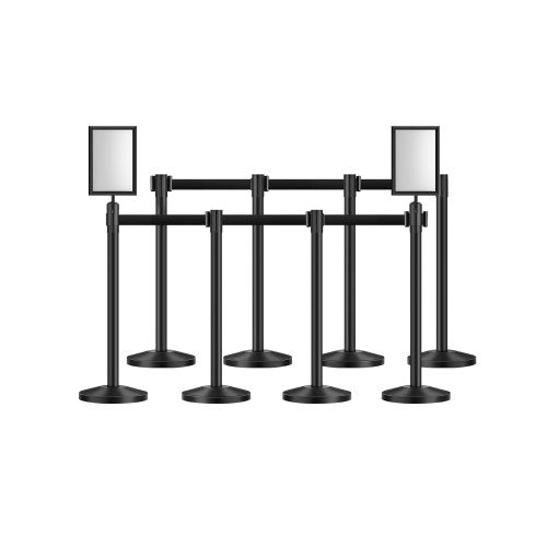 Stanchion Post, 8 Pcs Stanchions with Retractable Belts, Carbon Steel Black Stanchions Queue with Sand Injection Hollow Base, Crowd Control Barriers for Theaters, Parties, Weddings, Exhibitions