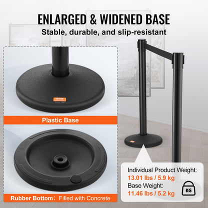 Absperrstangen, 6er-Pack Absperrgitter mit 3 schwarzen einziehbaren Gurten (2 m), Kunststoff-Warteschlangenstangen, Gurtabsperrstangen, Linientrennstangen für Flughäfen und Ausstellungen