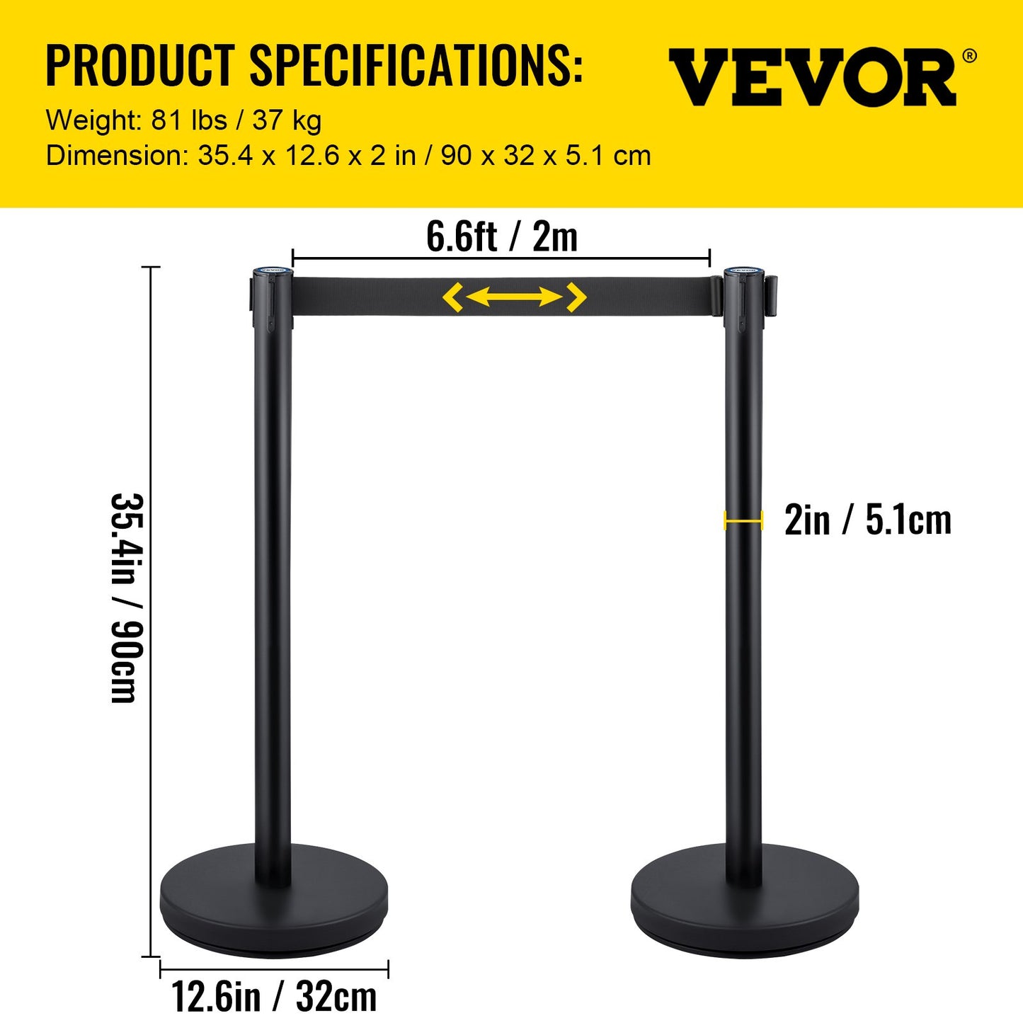Crowd Control Stanchions, 6-Pack Crowd Control Barriers with 3PCS 6.5FT Retractable Belt, Stanchion Posts Queue Pole for Crowd Control Barriers, Easy Assembly