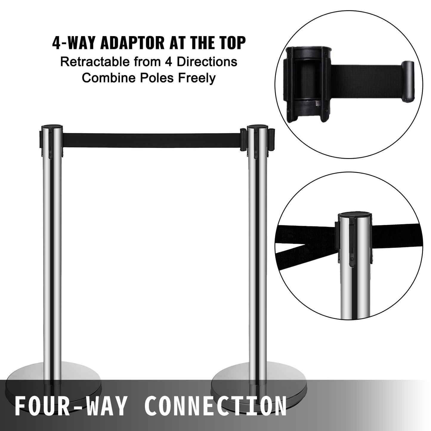 Crowd Control Stanchions Barriärer 6-pack med 3PCS infällbara bälten