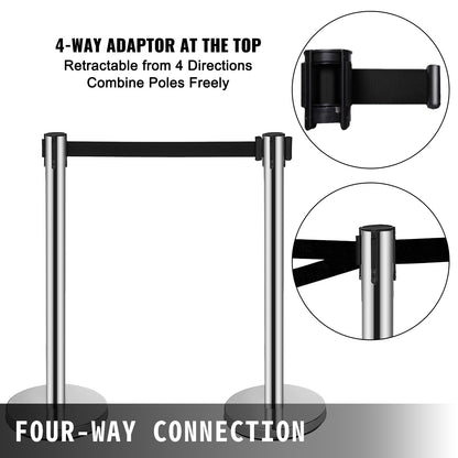Crowd Control Stanchions Barriärer 6-pack med 3PCS infällbara bälten