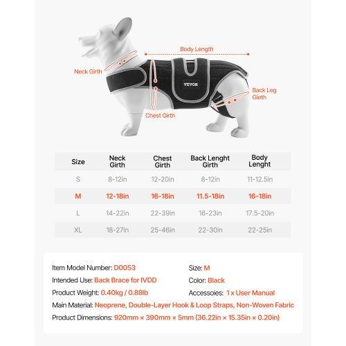 Back Support for Dogs Adjustable Back Support Harness for Dogs for Pain Relief in IVDD | EU
