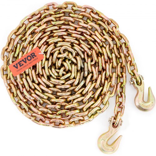 Transport Binder Chain, 7100 lbs Working Load Limit, 3/8'' x 20' G80 Tow Chain Tie Down with Grab Hooks, DOT Certified, Galvanized Coating Manganese Steel for Dock Factory Construction Site